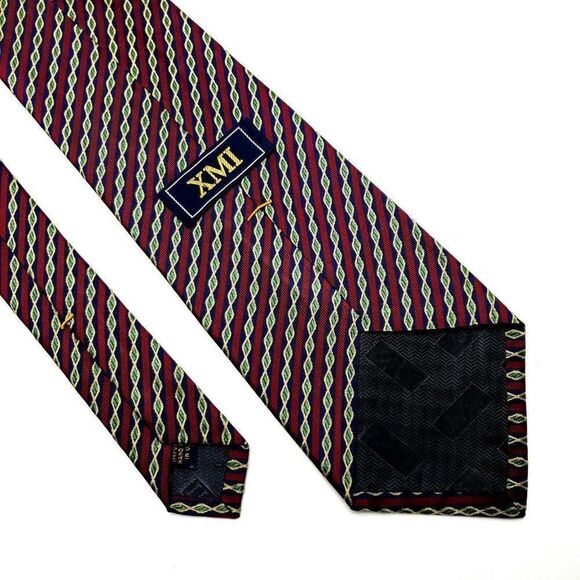 XMI Silk Tie Red Woven Striped USA Vintage Wide‎ - Picture 3 of 6
